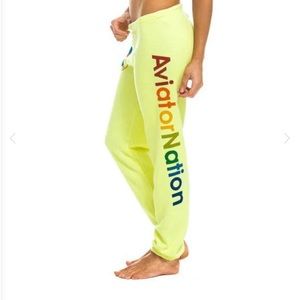 Neon yellow aviator nation sweatpants